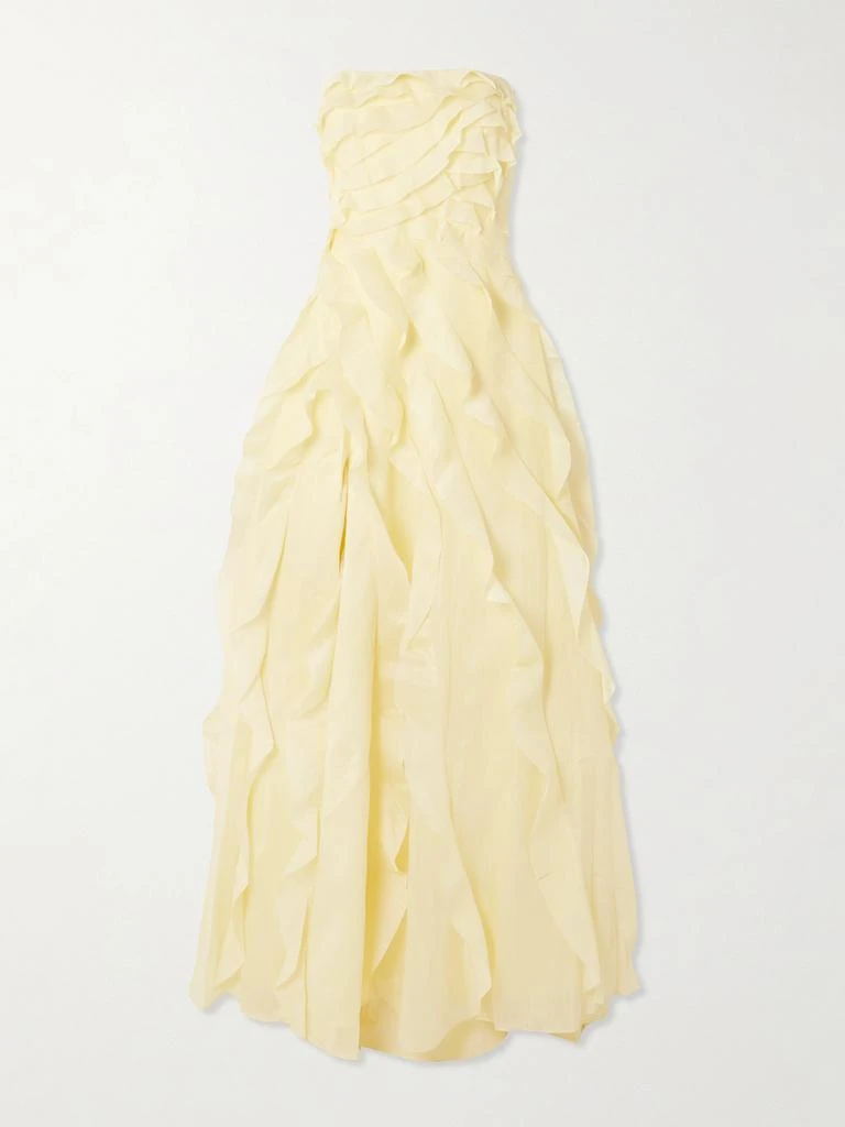 Aje Allairie Strapless Ruffled Shirred Faille Gown