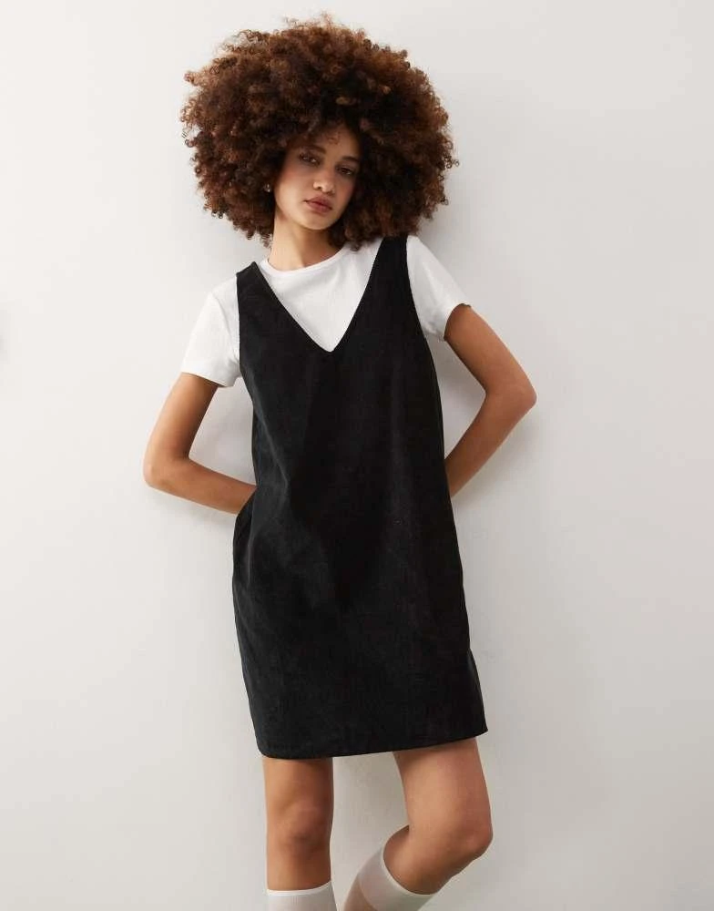 monki black mini dress Monki button through mini dress with v neck in black  ASOS Sample Sale