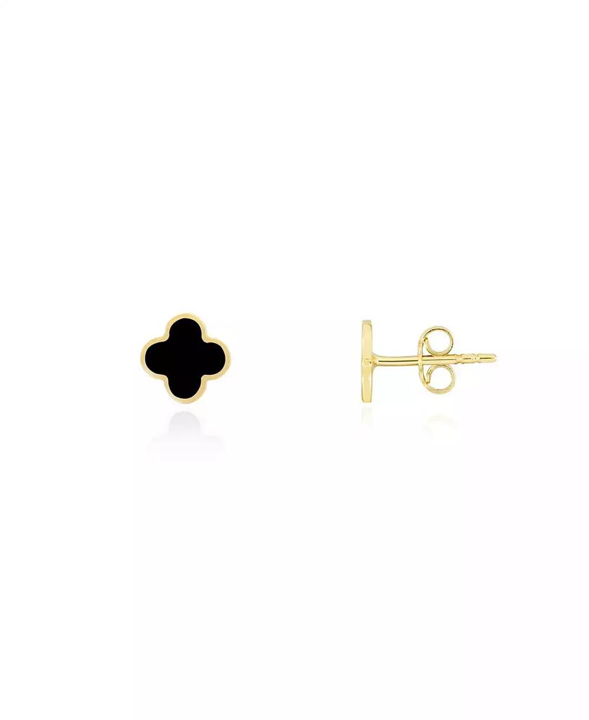 The Lovery Mini Onyx Clover Stud Earrings 14K Yellow Gold