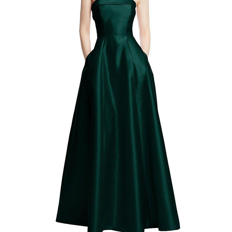 Alfred Sung Strapless Bias Cuff Bodice Satin Gown With Pockets D843
