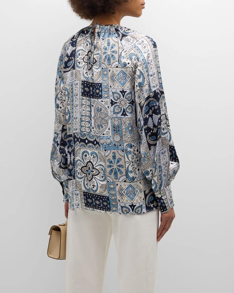 Eleventy Pleated Floral-Print Silk Shirt 6