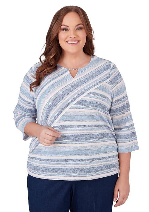 Alfred Dunner Dunner Plus Size A Fresh Start Spliced Stripe Top