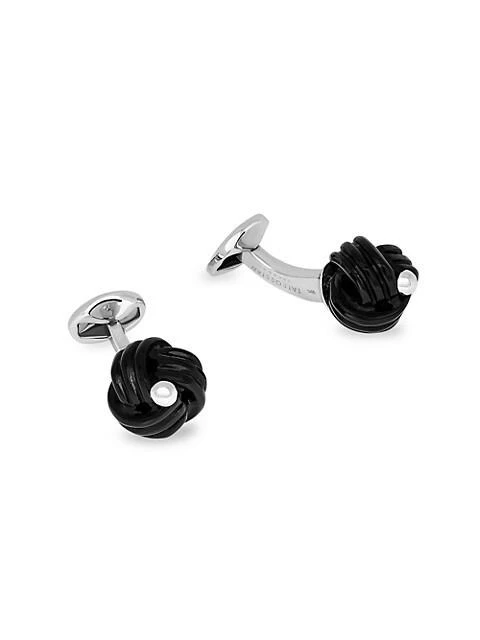 Tateossian Onyx & Sterling Silver Knot Cufflinks 1