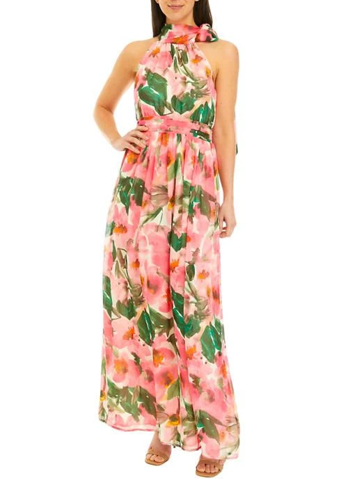 Anne Klein Klein Womens Tie Neck Maxi Dress With Bow 1