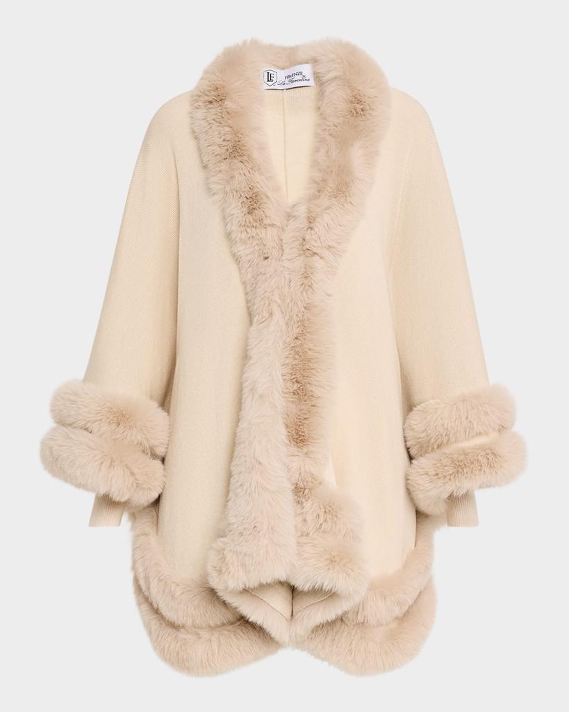 La Fiorentina Ruana Shawl W/ Faux Fur Trim