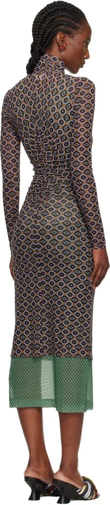 Dries Van Noten Brown 
Green Transparent Mesh Midi Dress 3