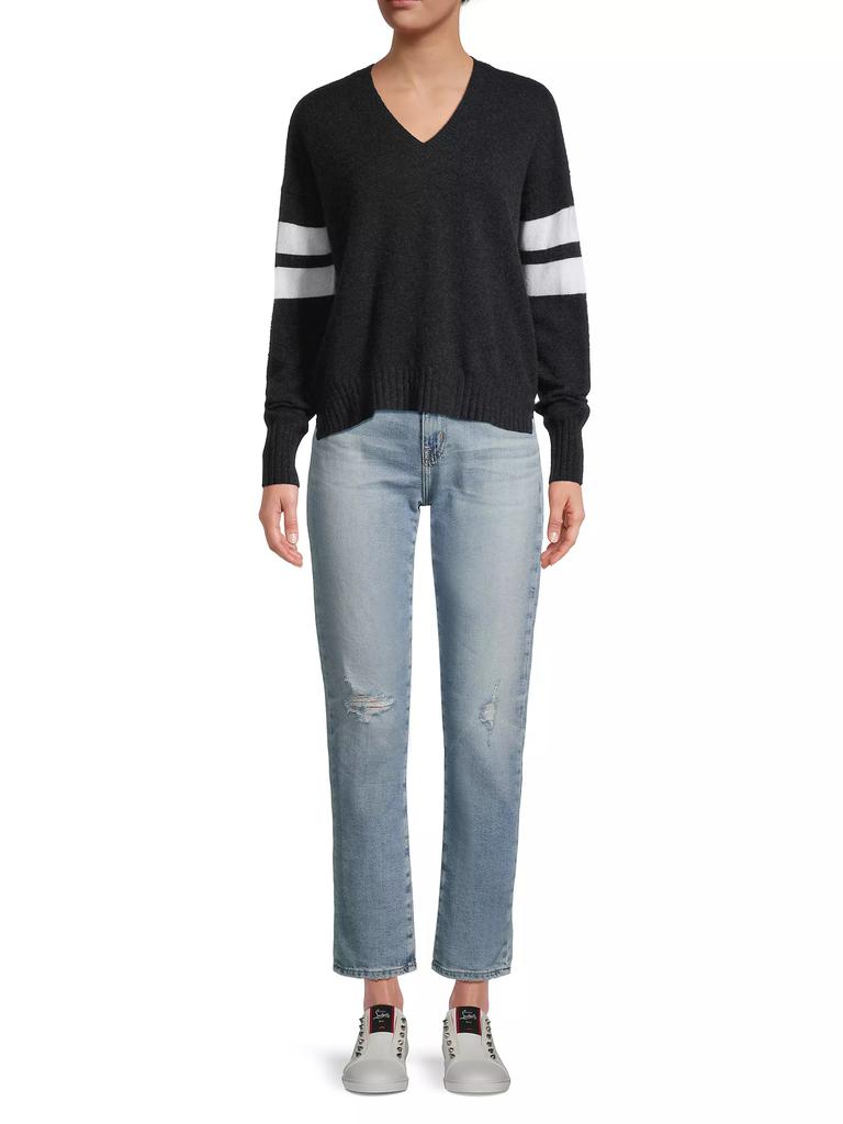 Minnie Rose Cashmere Striped-Sleeve Sweater