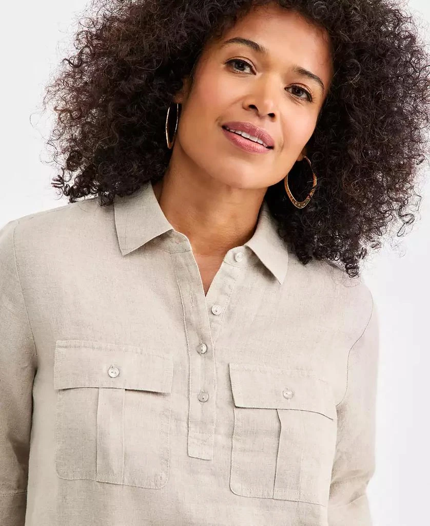 Charter Club Women
s 100% Linen Solid Half-Placket Elbow-Sleeve Blouse, Macy
s Exclusive 3