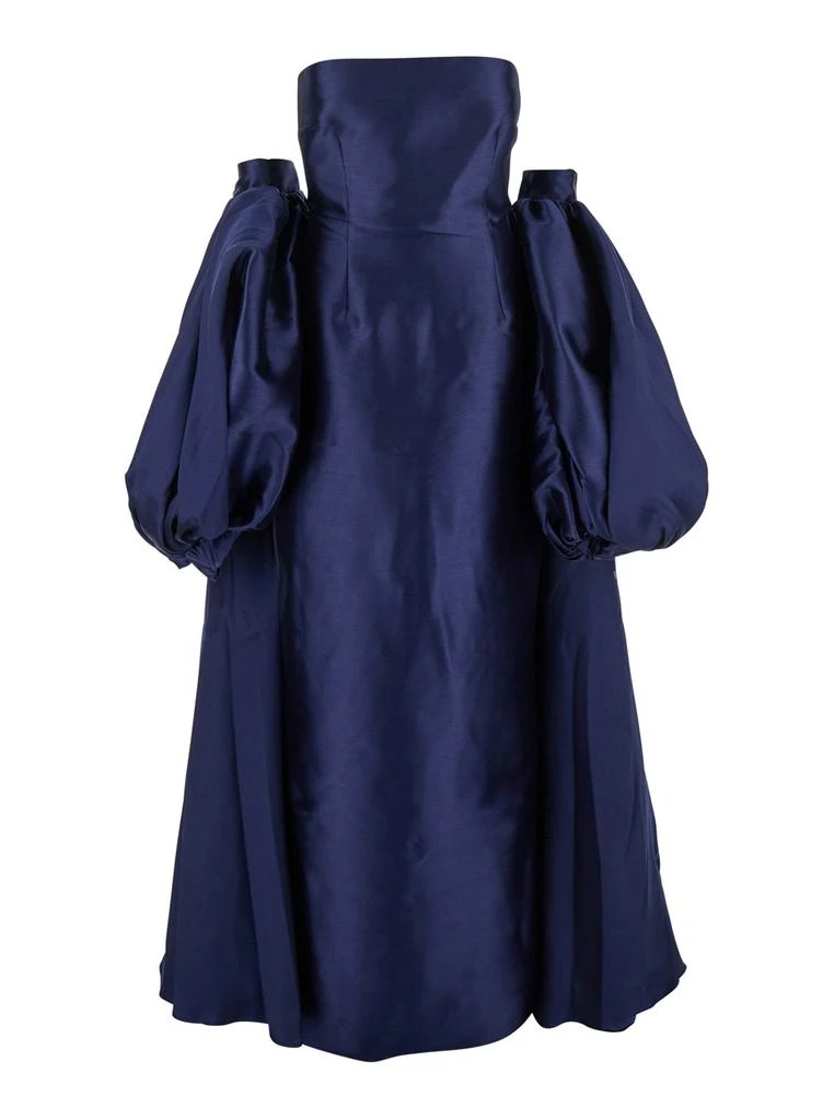 SOLACE LONDON lea Blue Long Dress With Rear Cape Insert And Train In Tech Fabric Stretch Woman 1