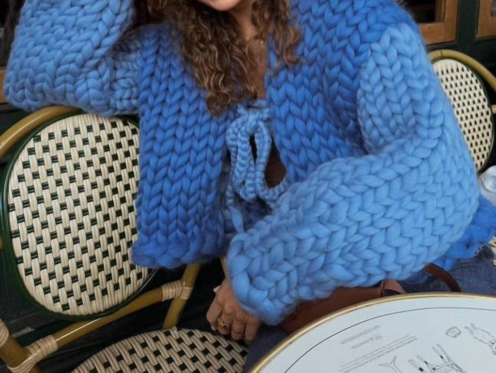 Hope Macaulay Colossal Knit Jacket In Cobalt Blue And Baby Blue 2