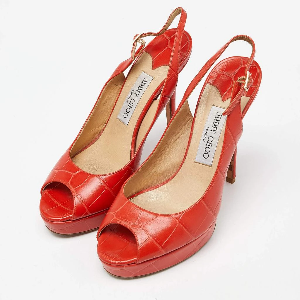 Jimmy Choo Jimmy Choo Orange Croc Embossed Leather Peep Toe Platform Slingback Pumps Size 39 2
