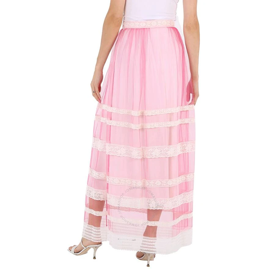 Burberry Ladies Bright Pink Floral Lace-trim Tulle Maxi Skirt 3