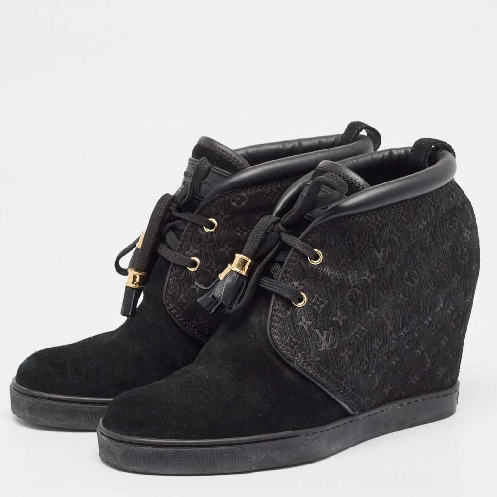 Louis Vuitton Louis Vuitton Black Monogram Suede and Leather Wedge Sneakers Size 39.5 2