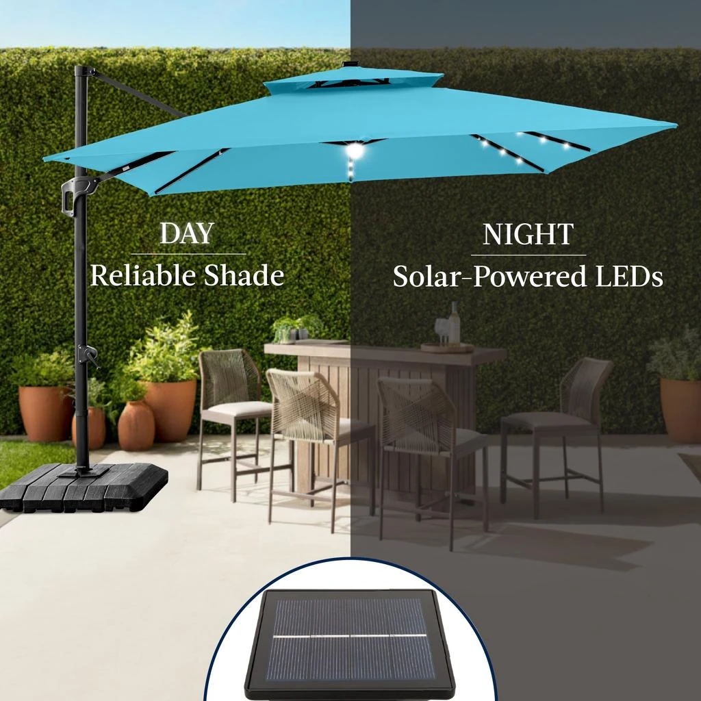 Best Choice Products 12x12ft 2-Tier Square Outdoor Solar LED Cantilever Umbrella w/ 360-Rotating Base  – 6