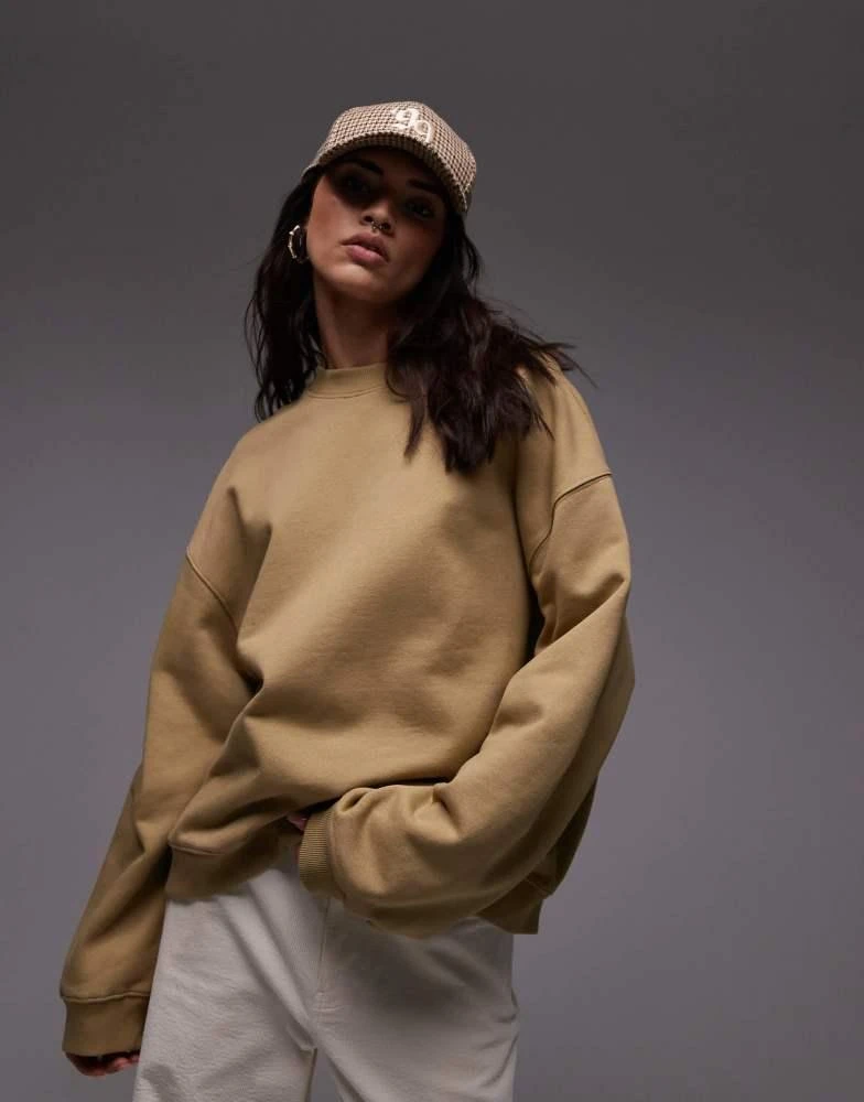 Topshop Topshop oversized seamed sweatshirt in beige 1