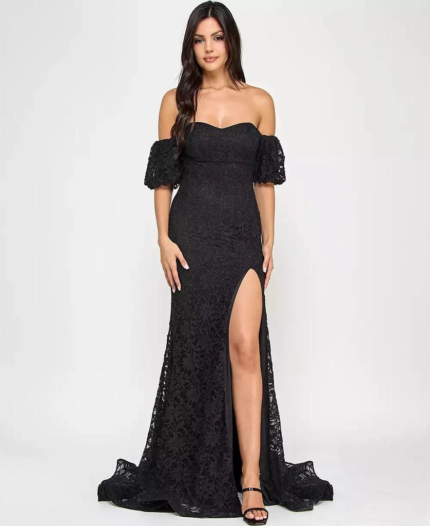 Emerald Sundae Juniors' Lace Off-The-Shoulder Gown 1