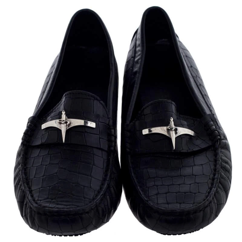 Cesare Paciotti Black Croc Embossed Leather Slip On Loafers  display picture 3
