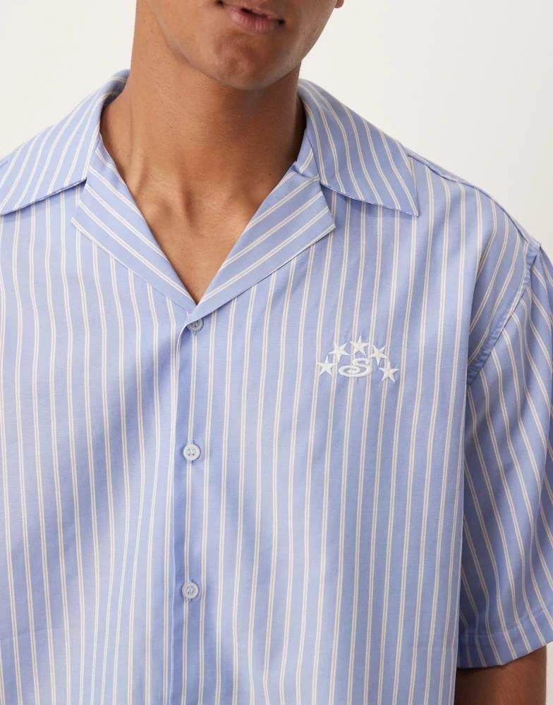ASOS ASOS DESIGN boxy oversized revere shirt with embroidery in blue and white stripe 3
