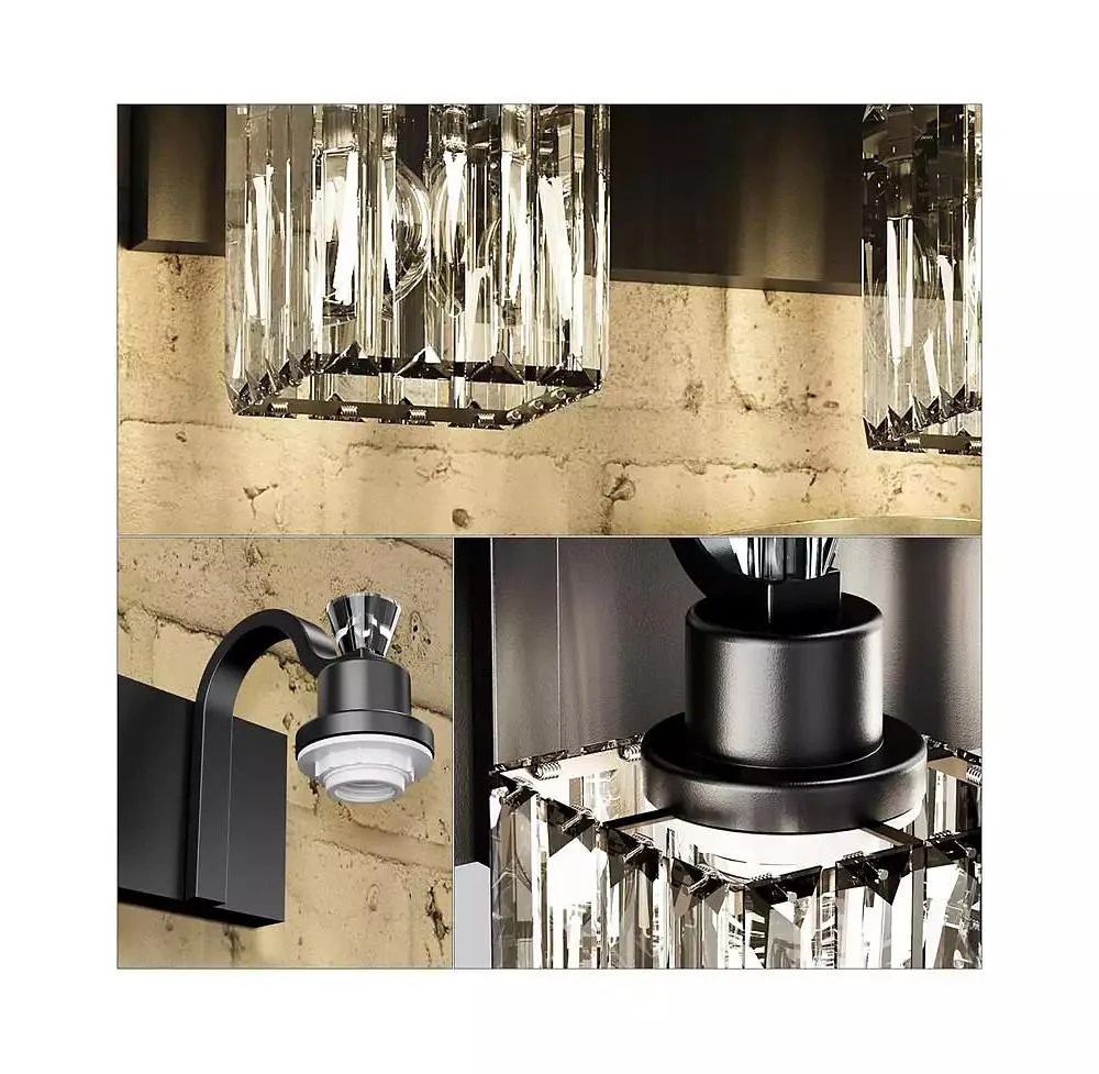 gaomon Modern Crystal Bathroom Vanity Lights Black Bathroom Light Fixtures Crystal Vanity Shower Lights Over Mirror, Mirror Glass Crystal Bathroom Vanity Lighting Fixtures 6