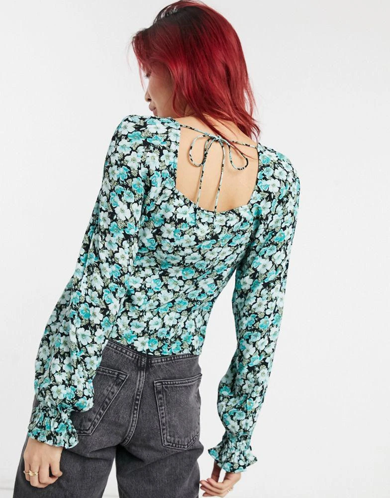 & Other Stories & Other Stories square neck puff sleeve blouse in green floral - MULTI 2