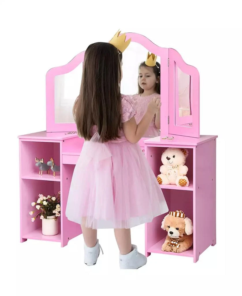 GOUUN Kids Tri Folding Mirror Makeup Dressing Vanity Table Set 10