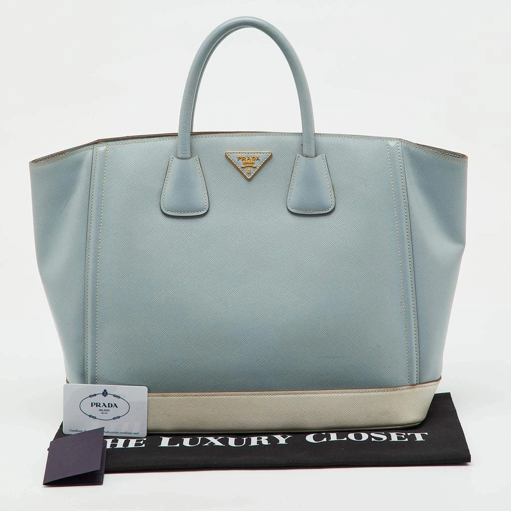 Prada Prada Light Blue/White Saffiano Lux Leather Large Shopper Tote 17