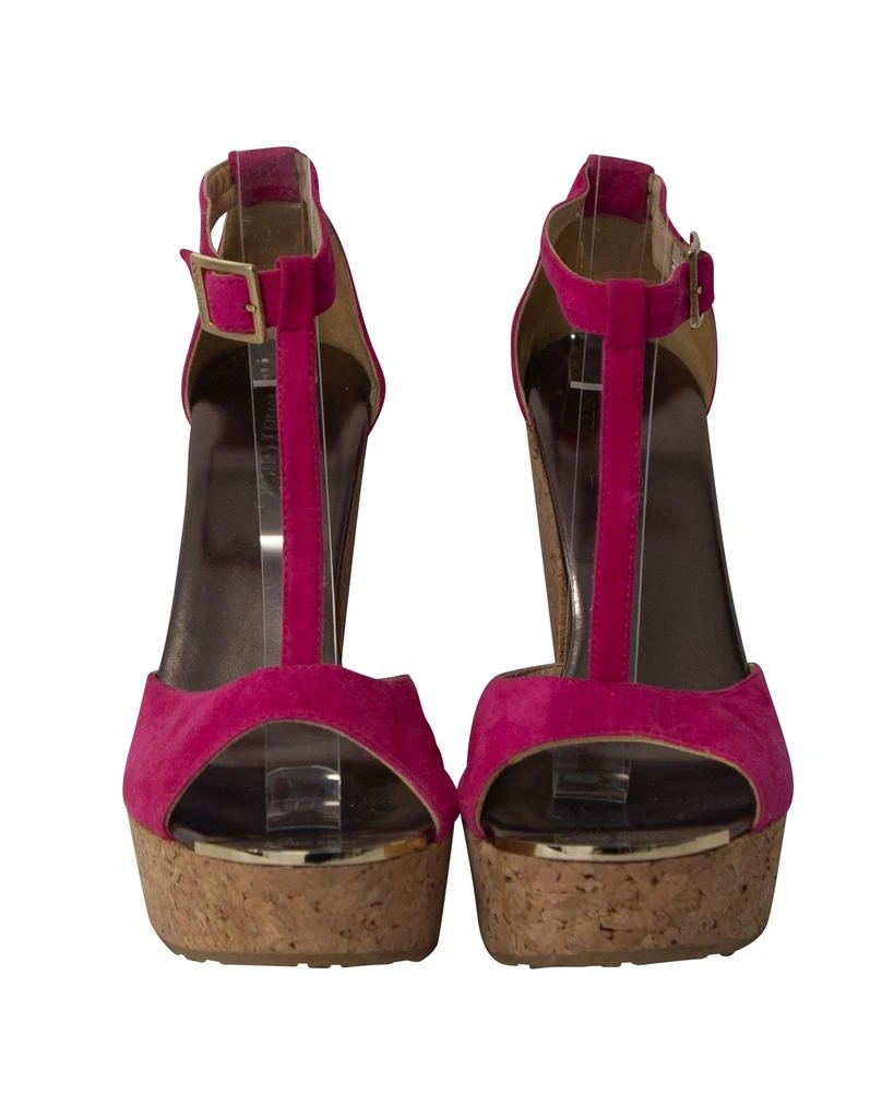 Jimmy Choo T-Bar Peep Toe Wedge in Pink Suede 2