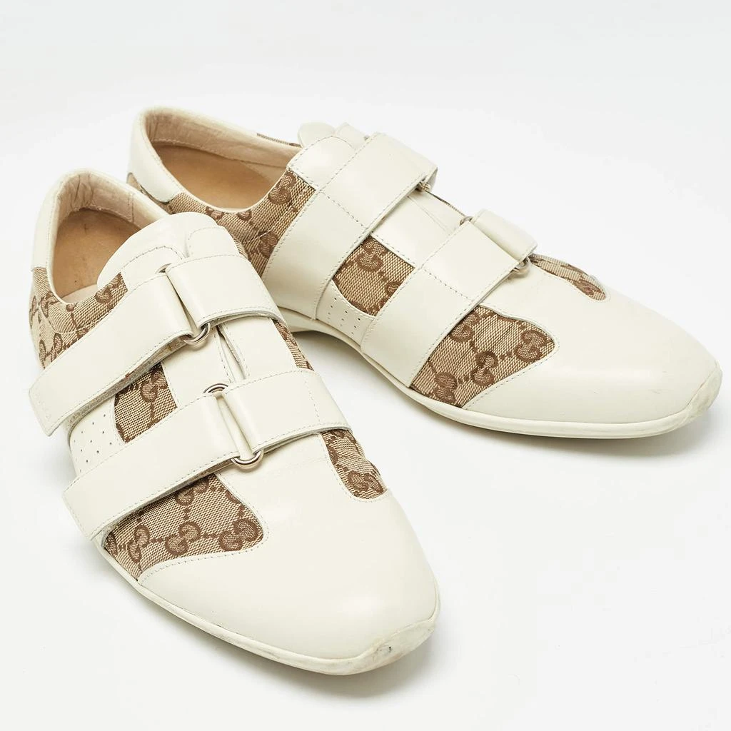 Gucci Gucci White/Beige GG Canvas and Leather Velcro Low Top Sneakers Size 43 4