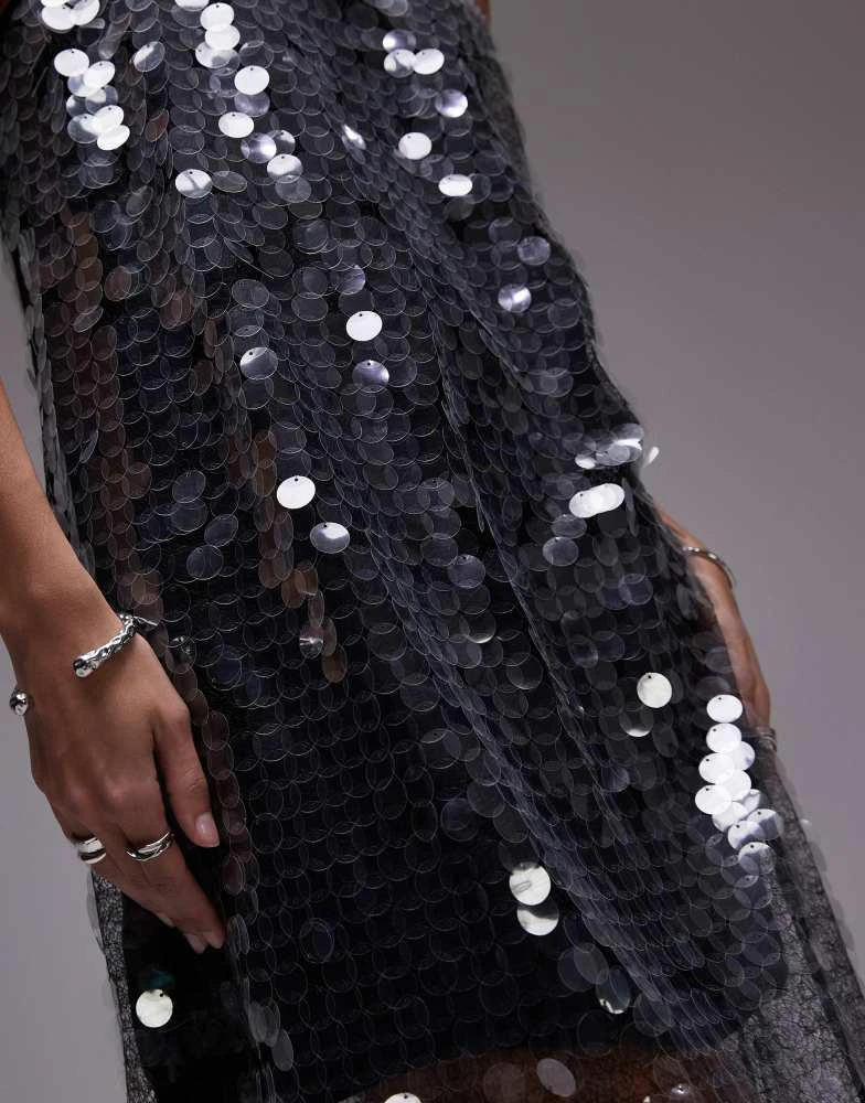 Mango Mango mesh disc maxi dress in silver 3