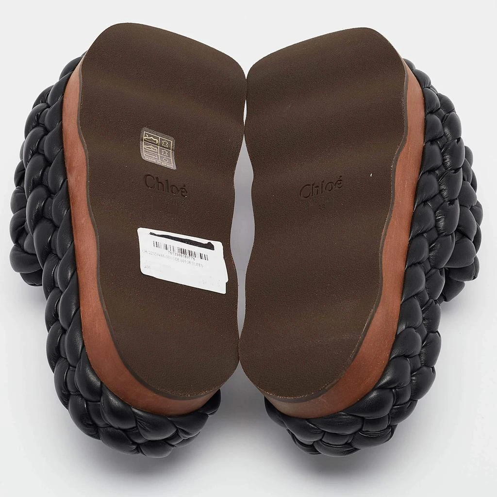 Chloé Chloe Black Leather Wavy Braided Flat Slides Size 38 6