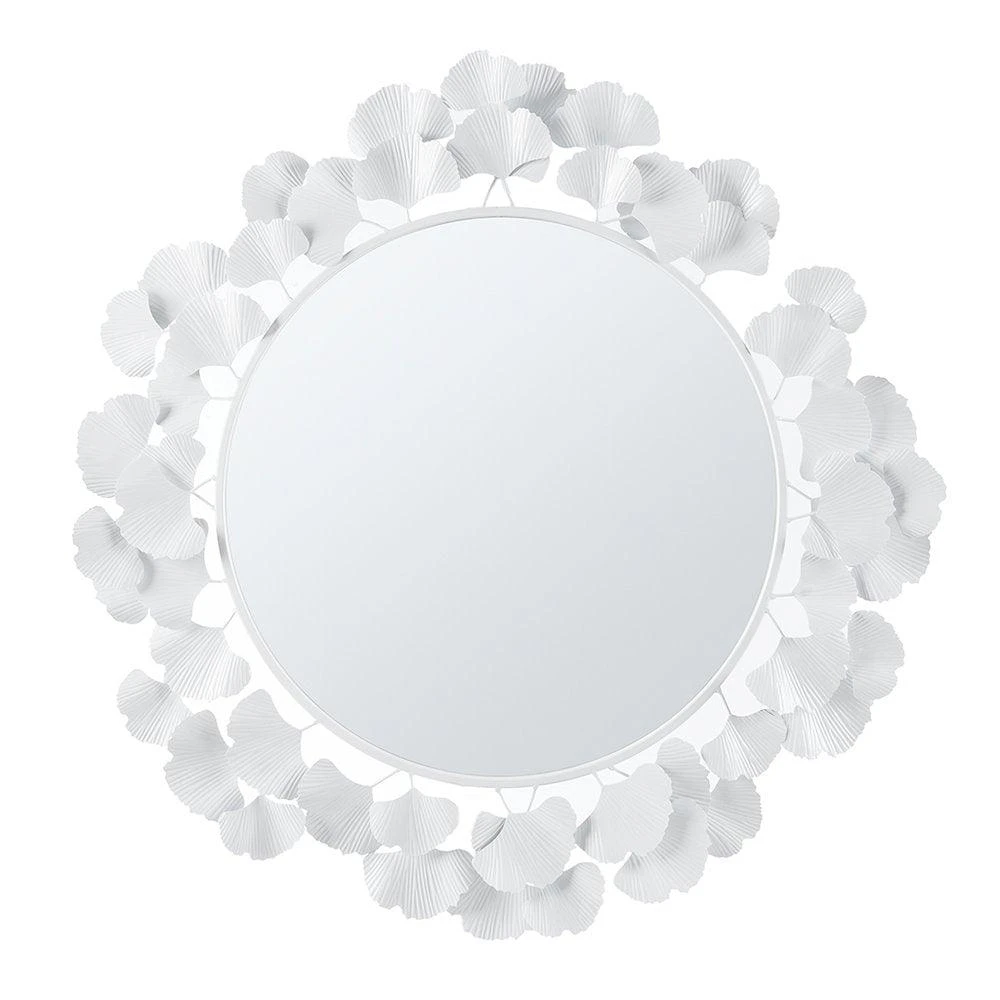 Martha Stewart Eden Gingko Leaf Round Wall Mirror 30.5”, White color