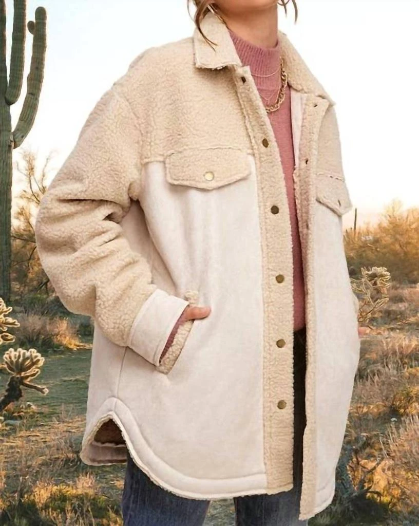 LA MIEL Arlo Oversized Button Down Shacket Coat In Soy Latte 1