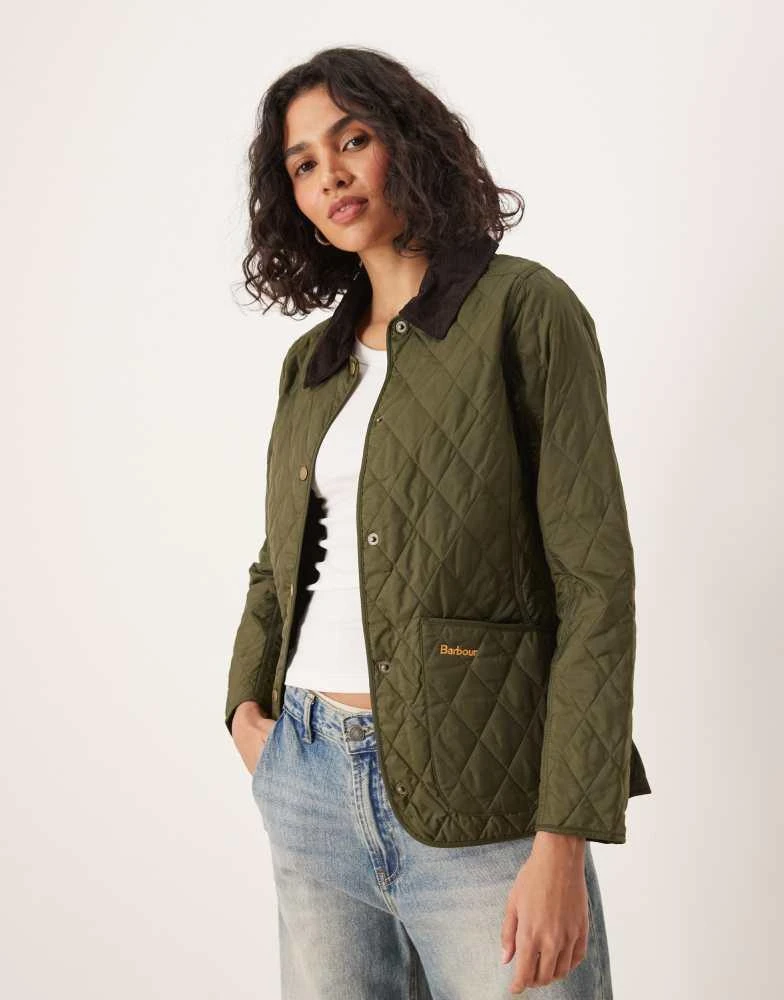 Barbour Barbour Annandale diamond quilt jacket with cord collar in olive 1