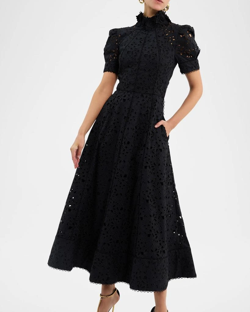 REBECCA VALLANCE Kitsu Mock-Neck Floral Lace Midi Dress 5