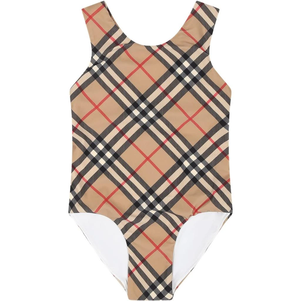 Burberry Beige Swimsuit For Baby Girl With Iconic Check 1
