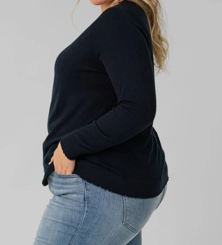 Minnie Rose Minnie Rose - Distressed Long Sleeve V-neck Sweater - Plus Size 3