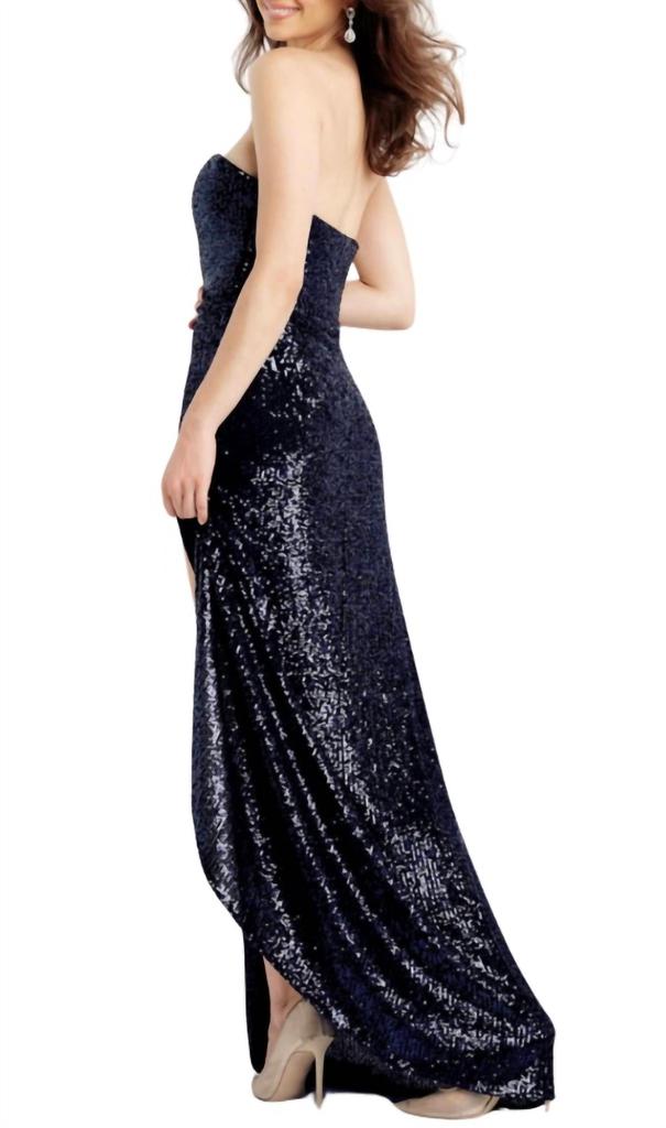 Jovani Jovani - Strapless sequin gown high slit