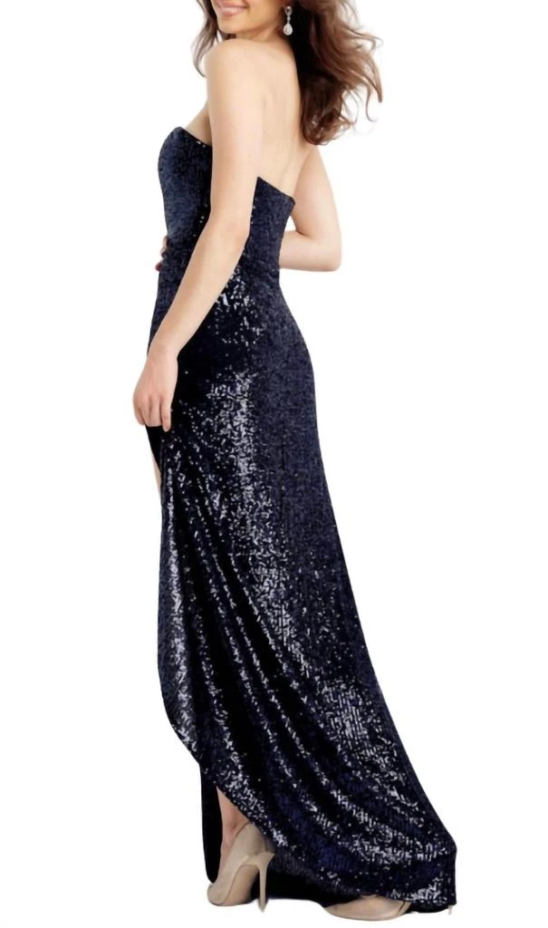Jovani Jovani - Strapless sequin gown high slit 2