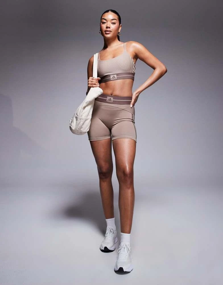 Adidas adidas Training Hyperglam rib booty shorts in chalky brown 2