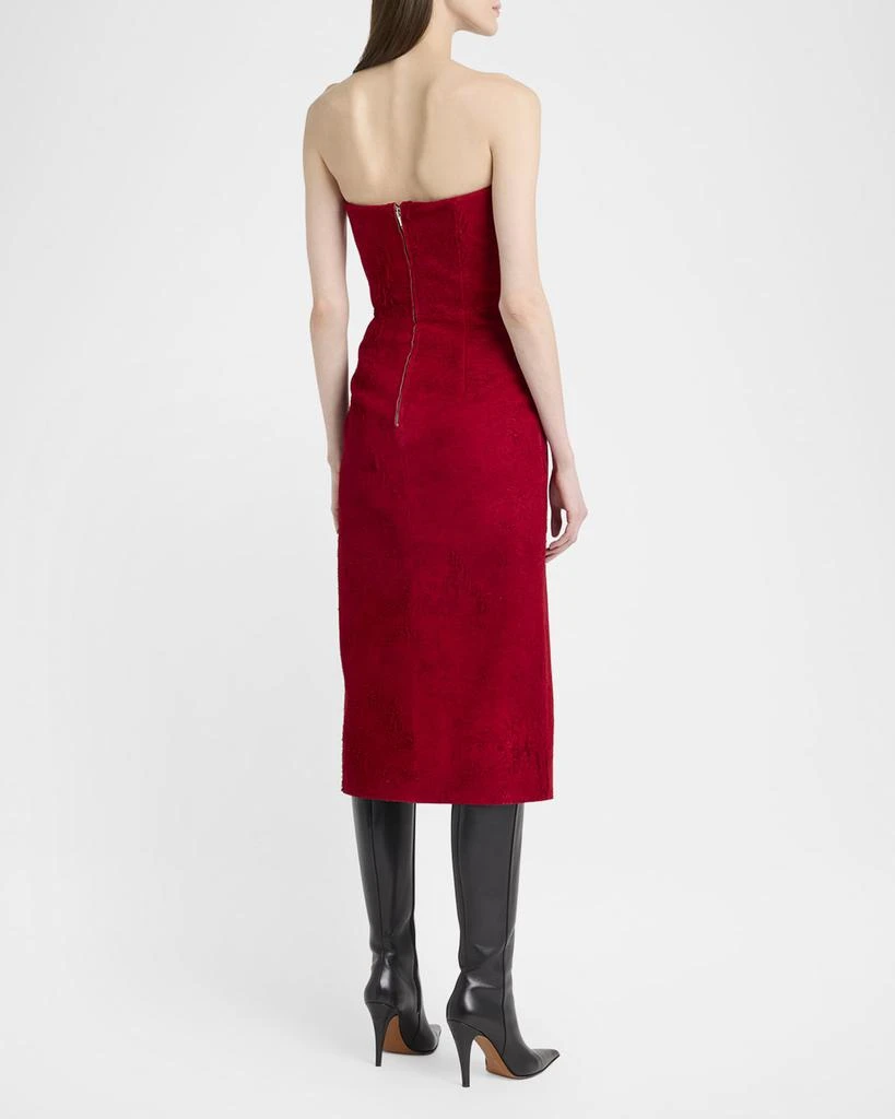 Alexander McQueen Strapless Textured Suede Slit Midi Dress 3