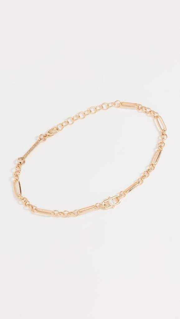 Zoe Chicco 14k Gold Medium Mixed Paperclip Rolo Chain Bracelet with Marquise Set Diamond