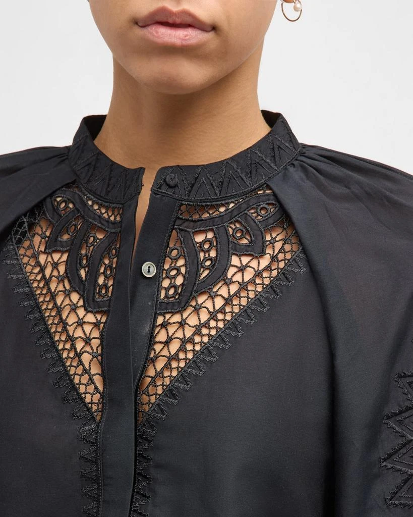 Kobi Halperin Brynlee Embroidered Cutout Button-Down Blouse 5