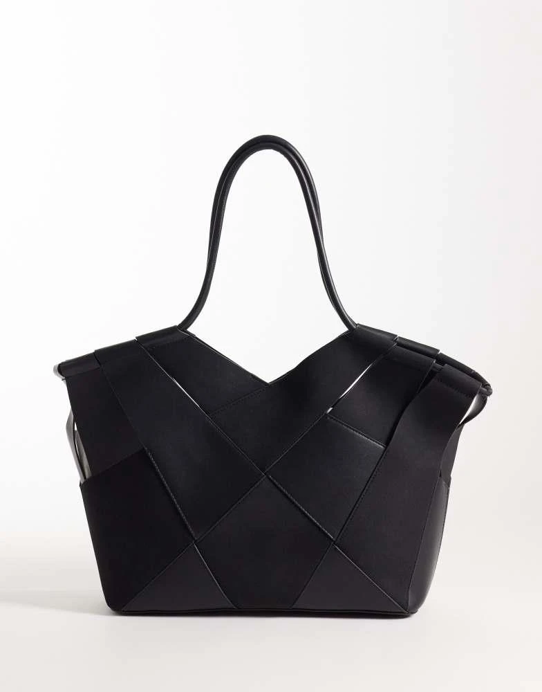 ASOS ASOS DESIGN faux suede and faux leather mix weave tote  display picture 1