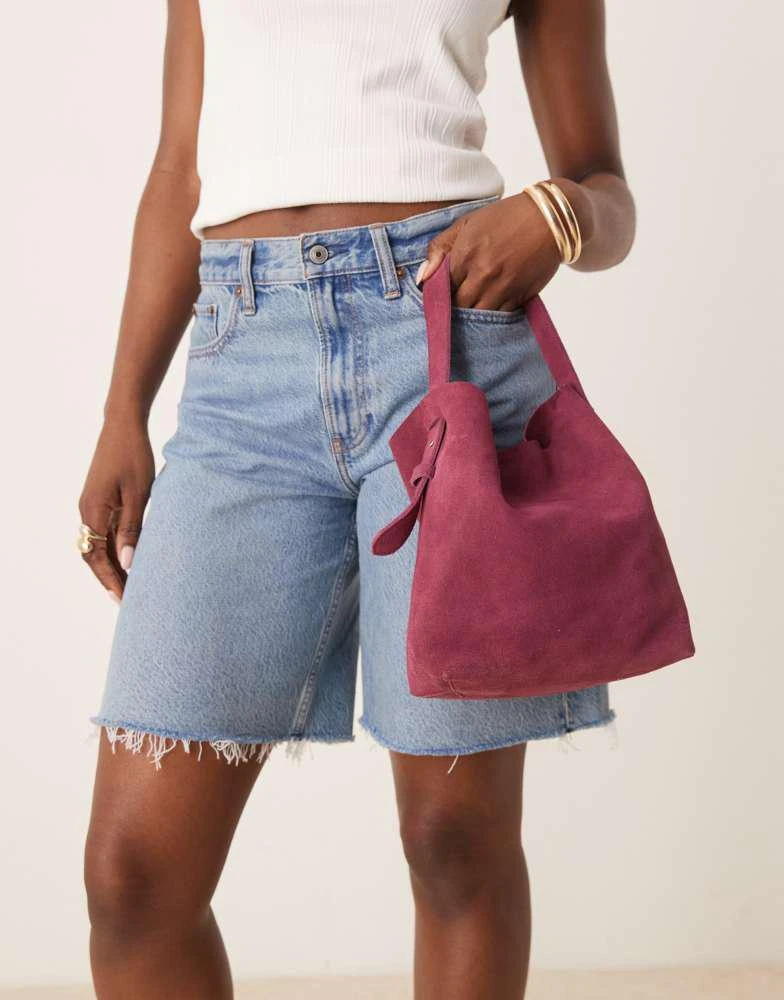 Barneys Originals Barneys originals suede bucket bag in burgundy 4