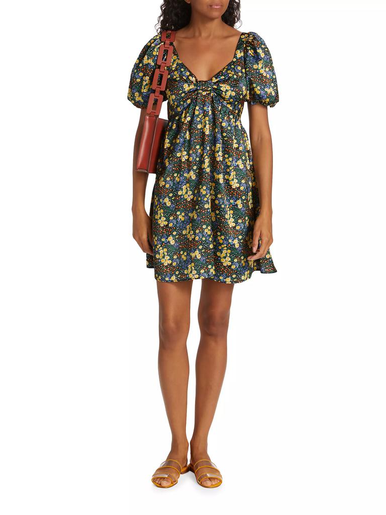 HVN Quinn Floral Puff-Sleeve Minidress