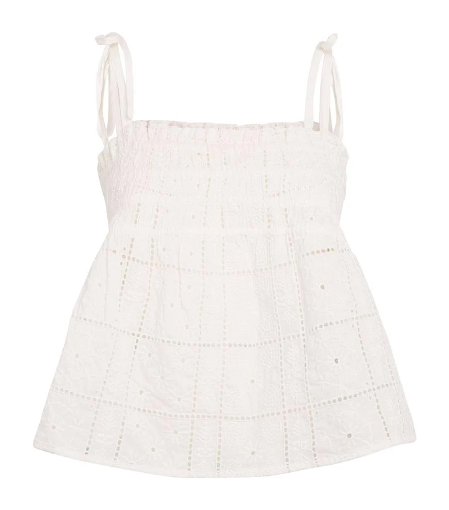 Ganni Broderie Anglaise Smocked Cami Top 1