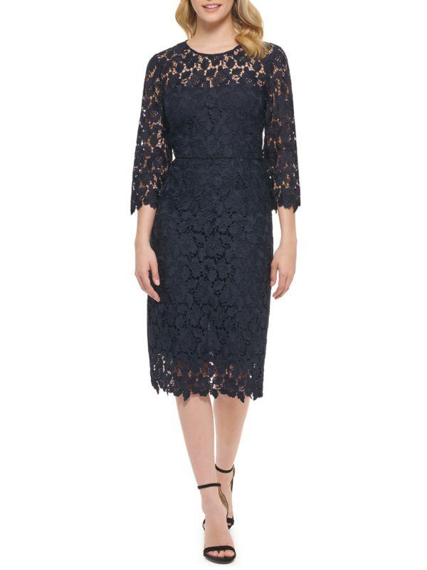 Eliza J Metallic Floral Lace Sheath Dress
