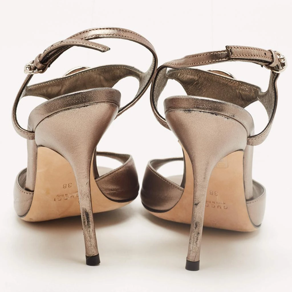 Gucci Gucci Metallic Grey Leather Crystal Embellished Buckle T-Strap Sandals Size 38 5