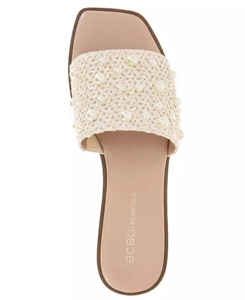 BCBG Women's Lonnie Pearl Raffia Slide Flat Sandals 4
