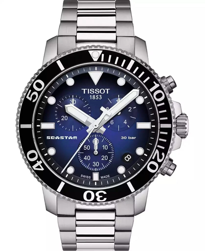 Tissot Men's Swiss Chronograph Seastar 1000 Gray Stainless Steel Bracelet Diver Watch 45.5mm 1